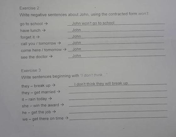 Exercise 2) Write negative sentences about john, using the contrated Exercise 2) Write negative sentences about john, using the contrated