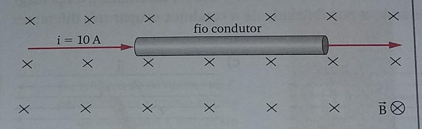 16. Um fio retilíneo condutor de 10 cm de comprimento é colocado num