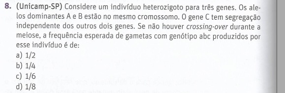 8. (UnicampSP) Considere um indivíduo heterozigoto para três genes. Os