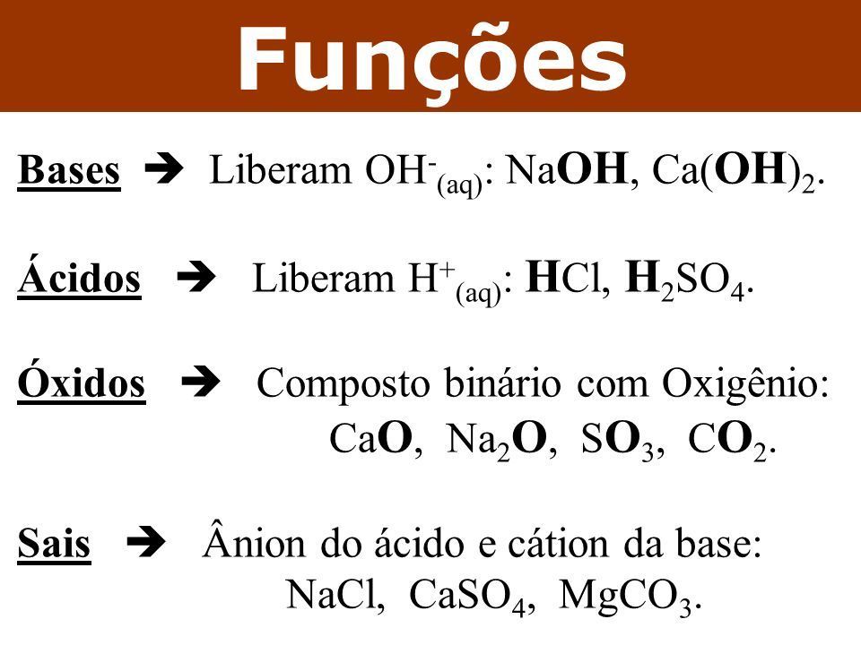 Como eu diferencio Ácidos, Bases, Sais e Óxidos básicos. (Na