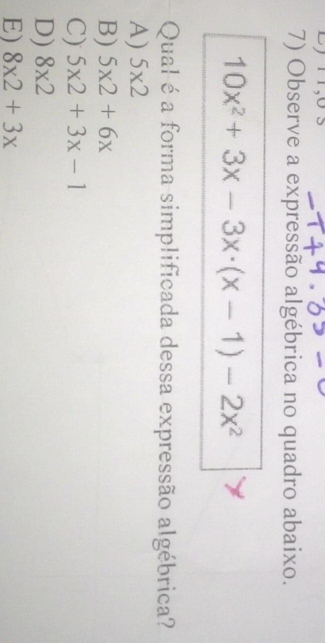Observe a expressao algebrica no quadro abaixo Qual é a a