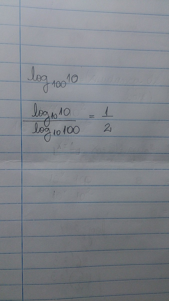 Para calcular log de 10 na base 100 é correto usar o método da mudança