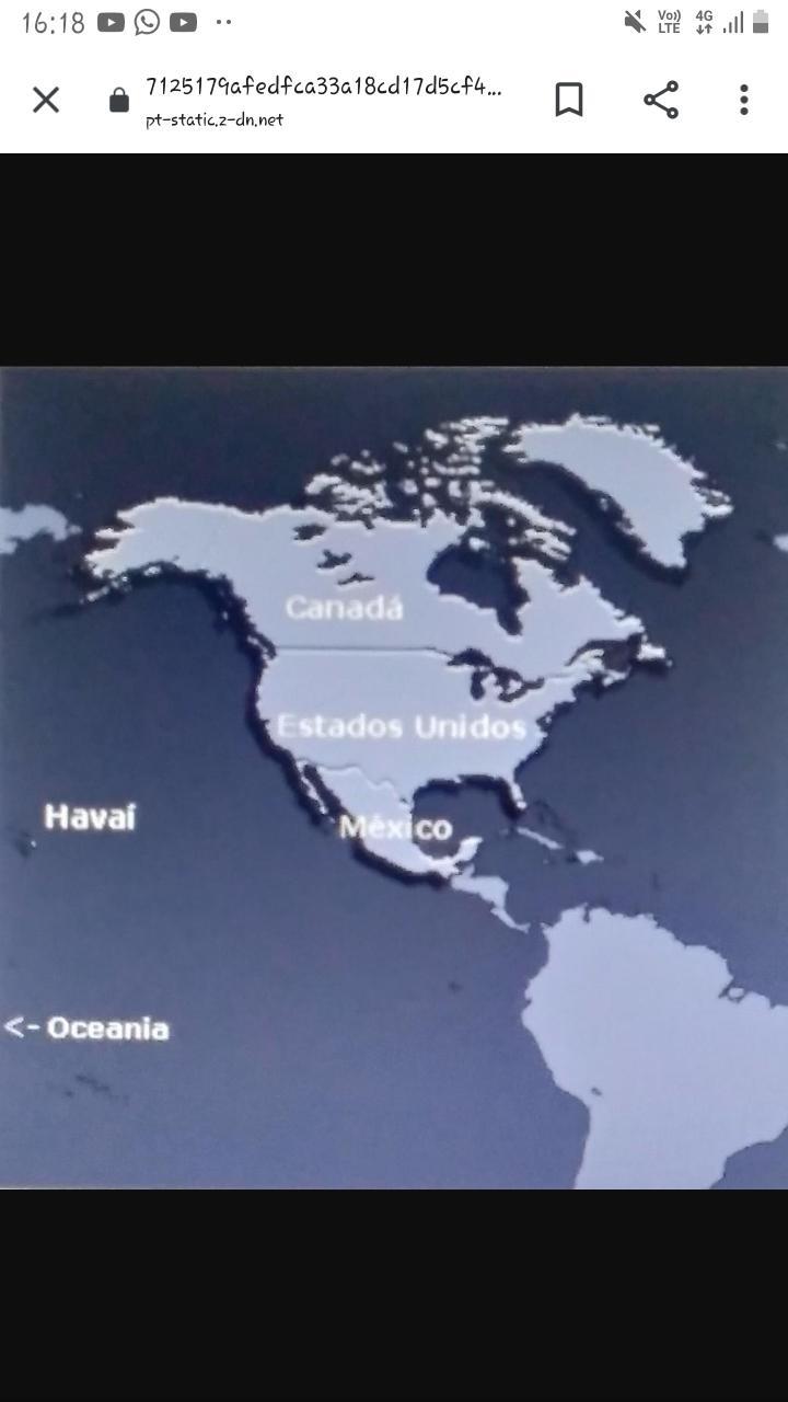 O mapa abaixo está representando a América do Norte ou a América Anglo