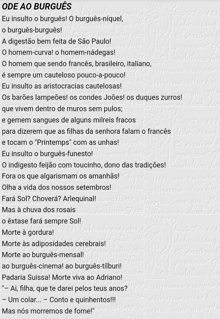 ODE AO BURGUÊS (MÁRIO DE ANDRADE) 1. Poema compõe um retrato físico