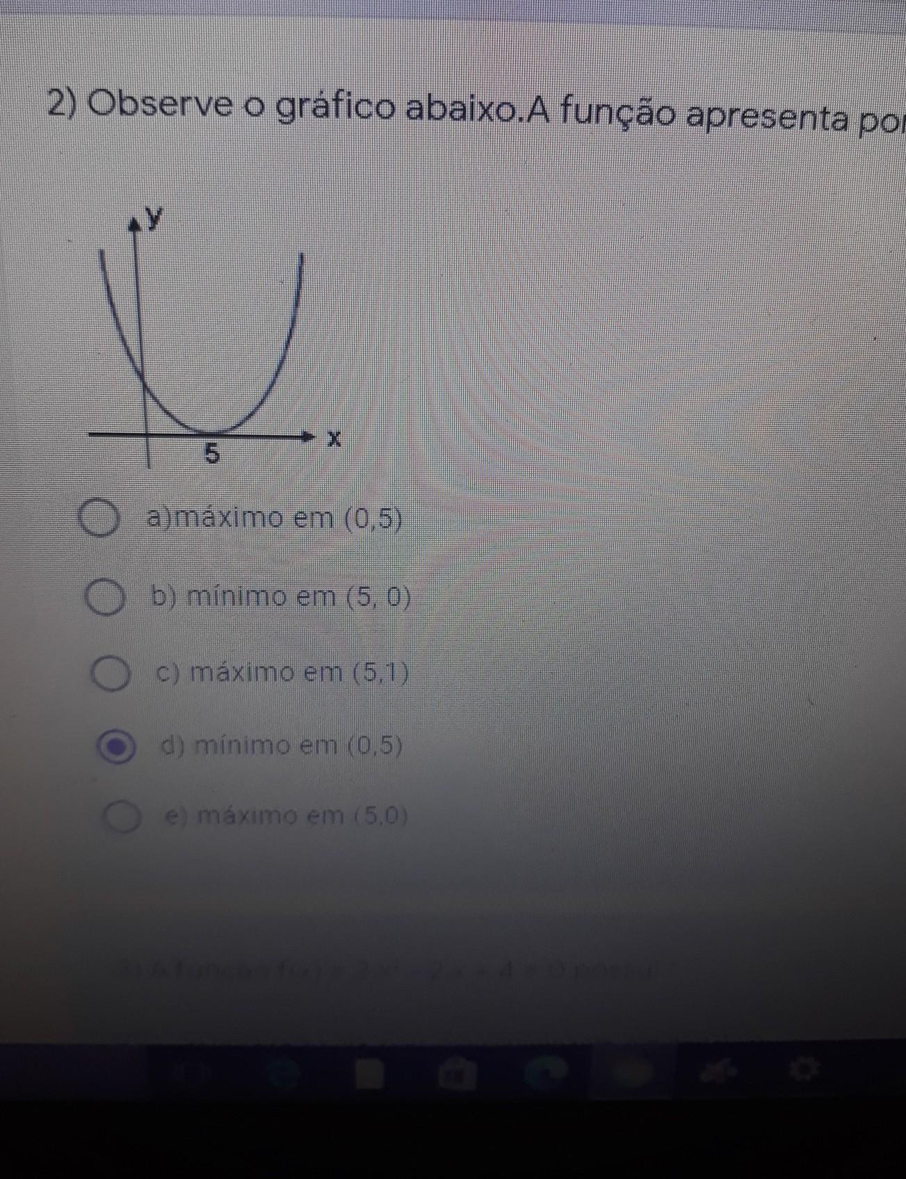 observe o gráfico abaixo a função apresenta o ponto de? me ajudem por