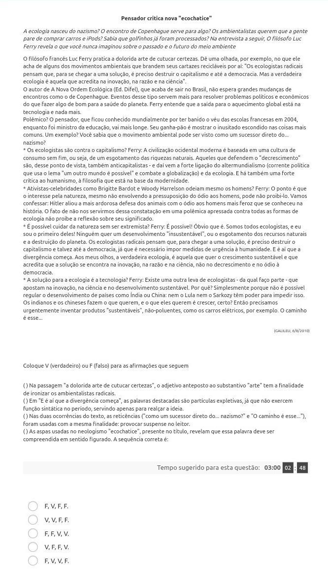 URGENNTEE!!!! Pensador crítica nova “ecochatice”Coloque V(verdadeiro