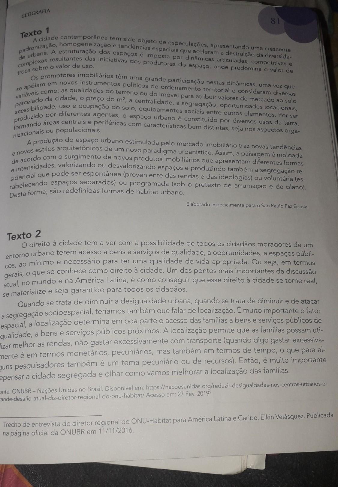 a com base nos seus conhecimentos e nas questões abordadas nos textos