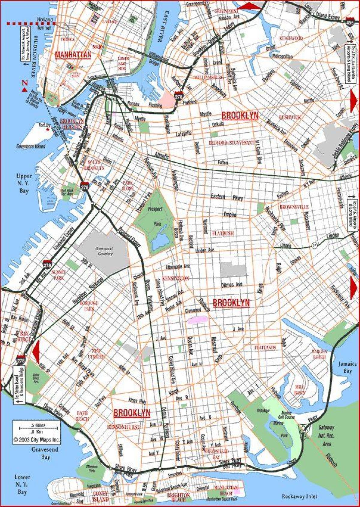 Mapa da rua Brooklyn ruas, estradas e autoestradas do Brooklyn