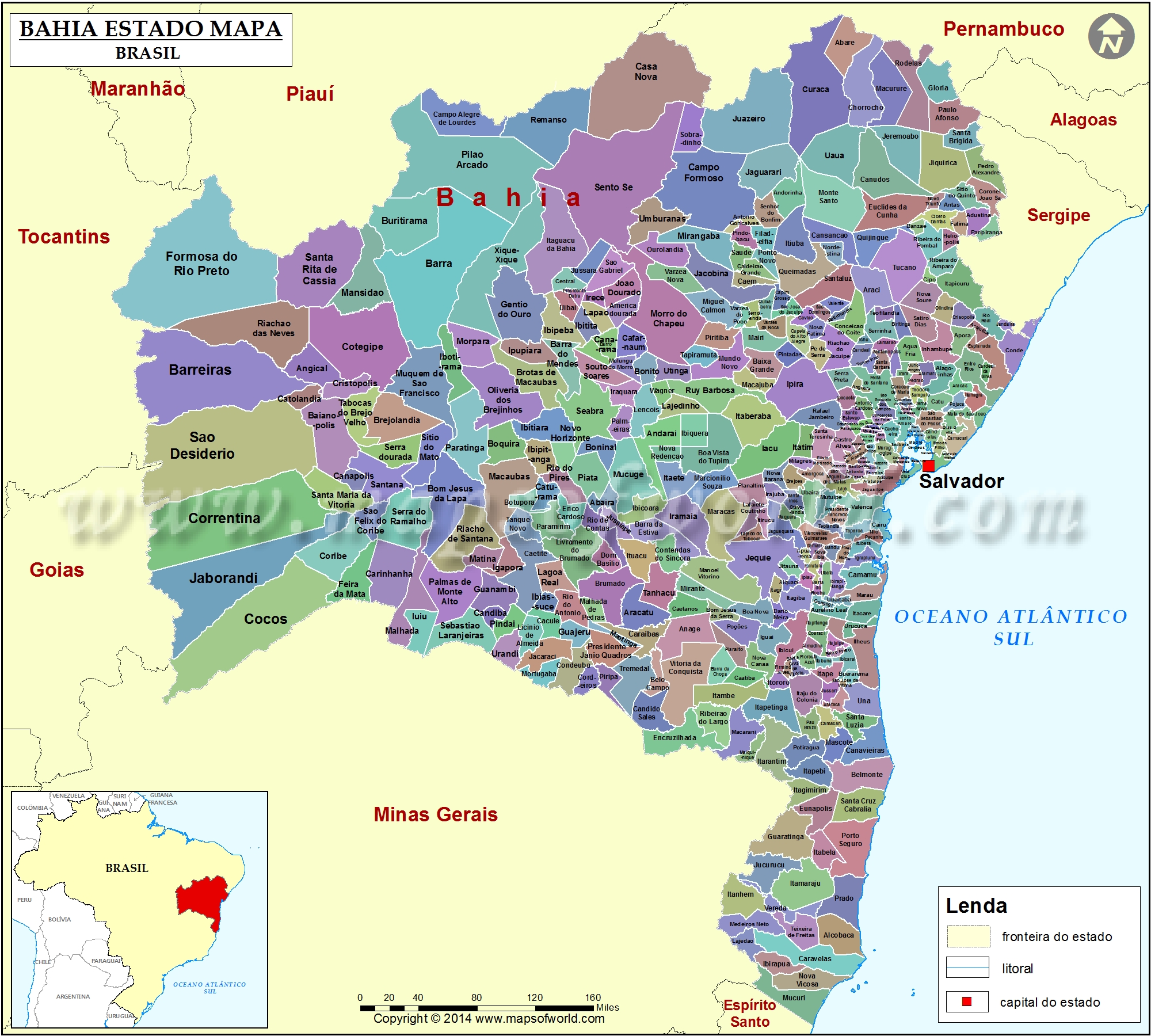 Bahia Mapa Bahia Estado Mapa, Brasil