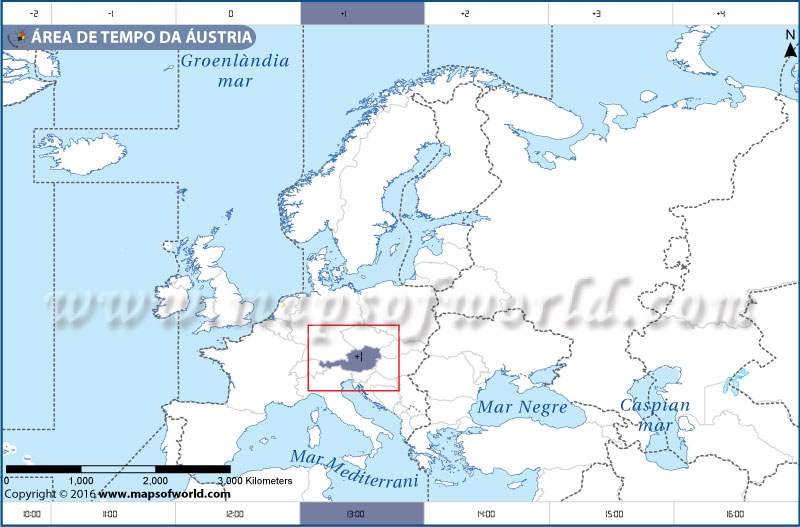 Austria Time Zone Map Mapa do fuso horário de Áustria, Hora Local em Áustria