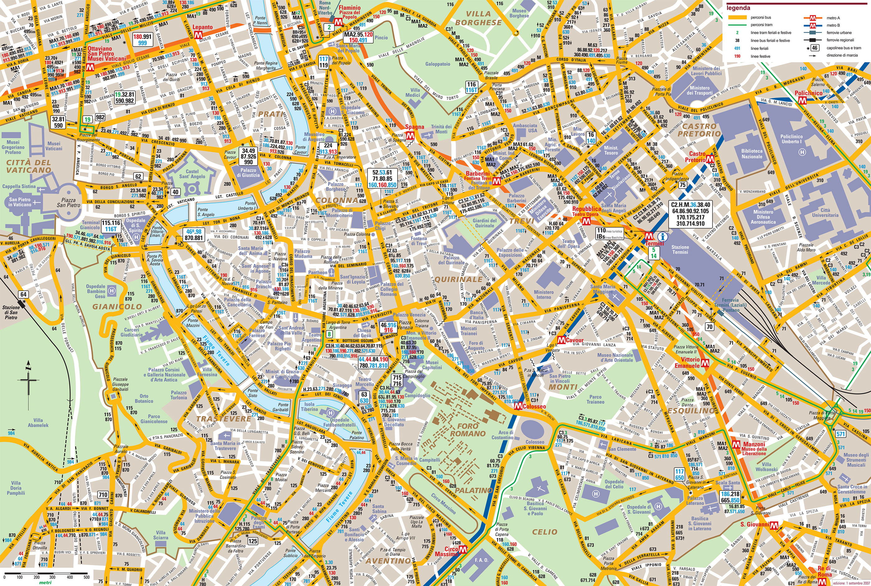 Mapa de ônibus e ônibus noturno de Roma estações e linhas