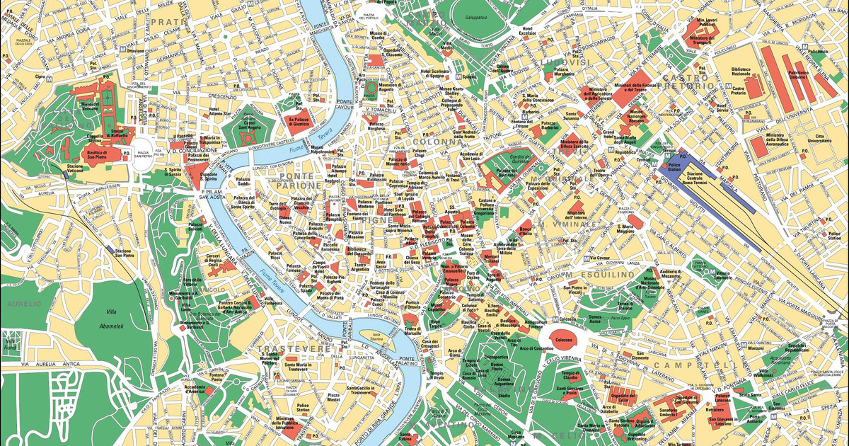 Mapa turístico de Roma monumentos e passeios