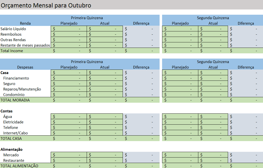 Modelos gratuitos de planilhas para orçamento no Excel.