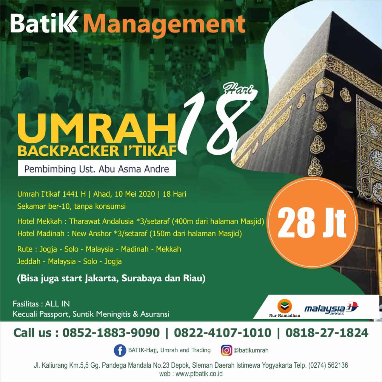 [Spesial Ramadhan] Umroh BACKPACKER I'tikaf 18 Hari PLUS Malaysia