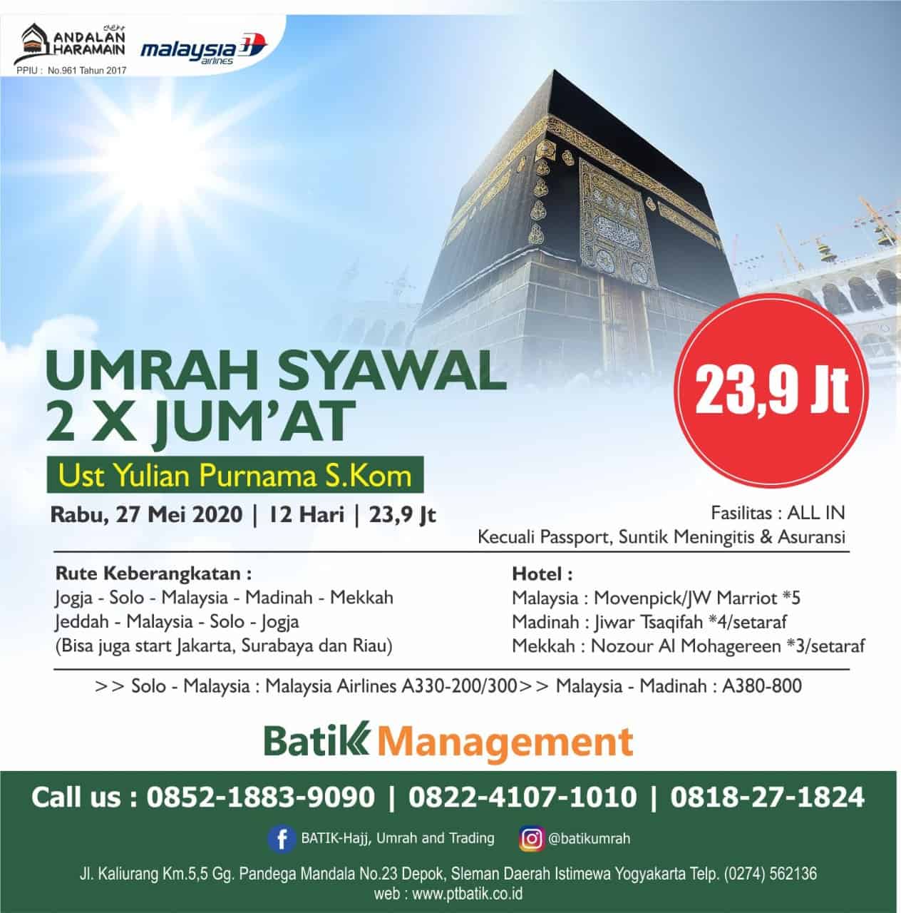 [Spesial] Umroh Syawal 12 Hari 2x Jumat Berangkat 27 Mei 2020 Umroh