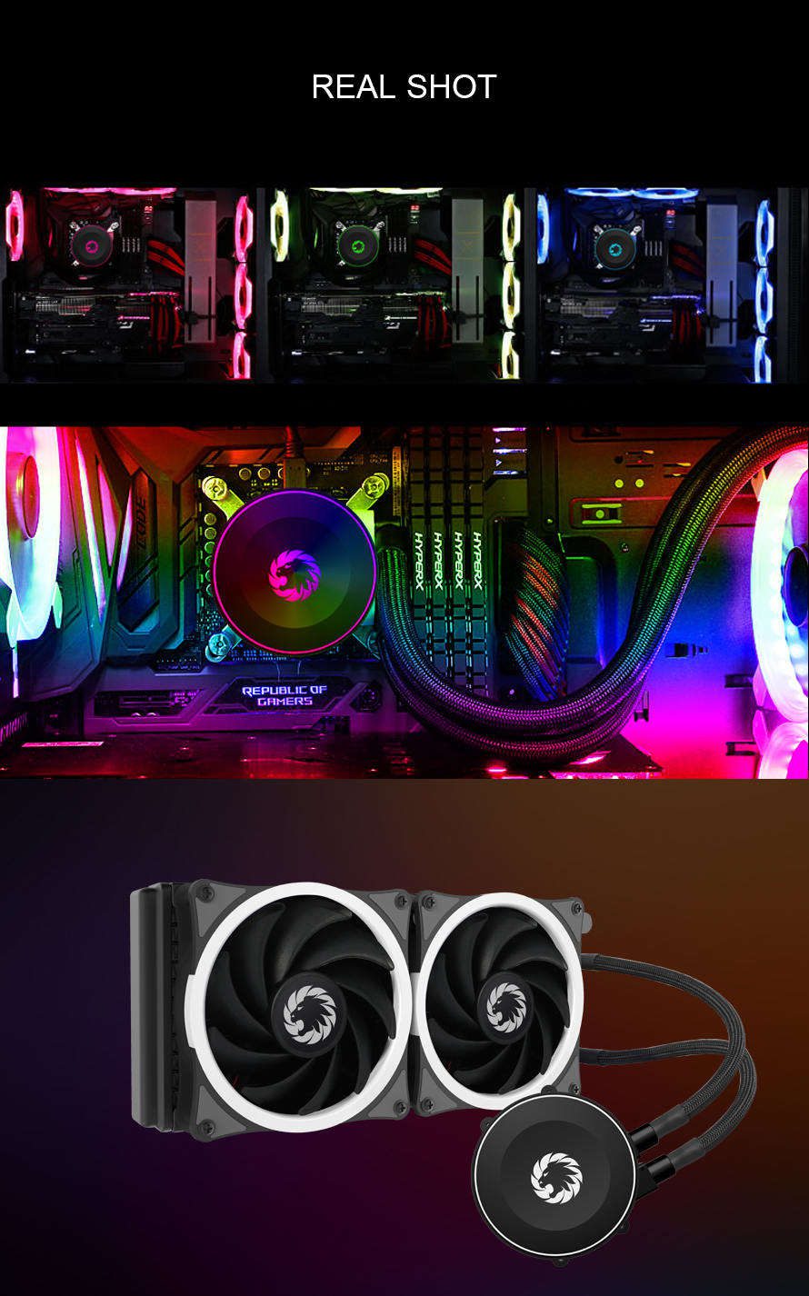 GX ICB240 CPU Liquid Cooler 2x 120mm RGB Fan Intel LGA 1200 1156 1155