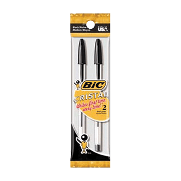 Bic Pen Crystal Med. Pt Black 2Ct PTL ONE