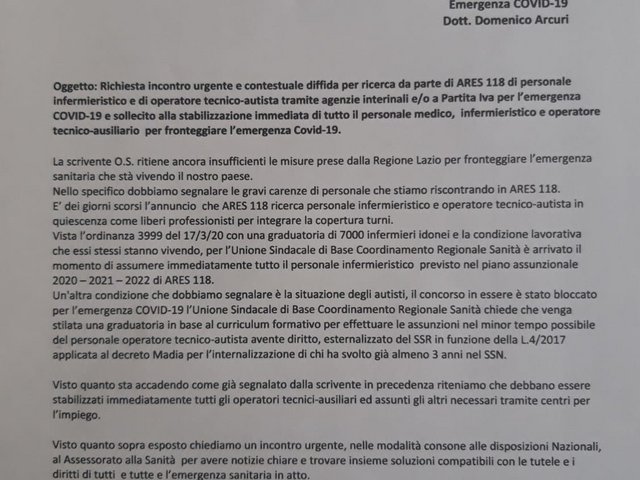 Usb Pubblico Impiego: Covid-19: Usb Diffida La Regione Lazio Per La Ricerca Di Personale Per Ares 118 480_x_640_jpg