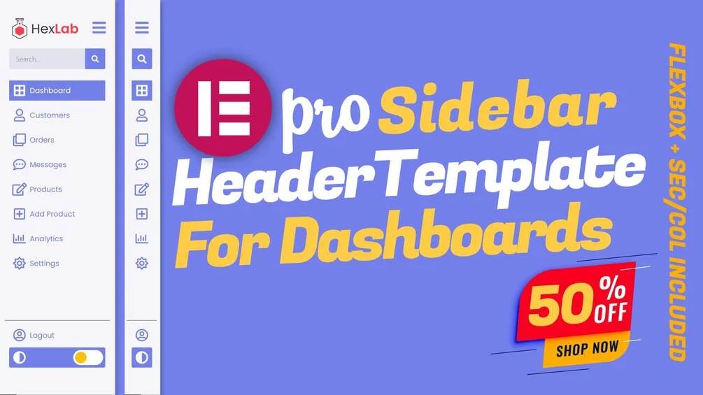 Elementor Sidebar Header [For Dashboards] Flexbox + Section/Column