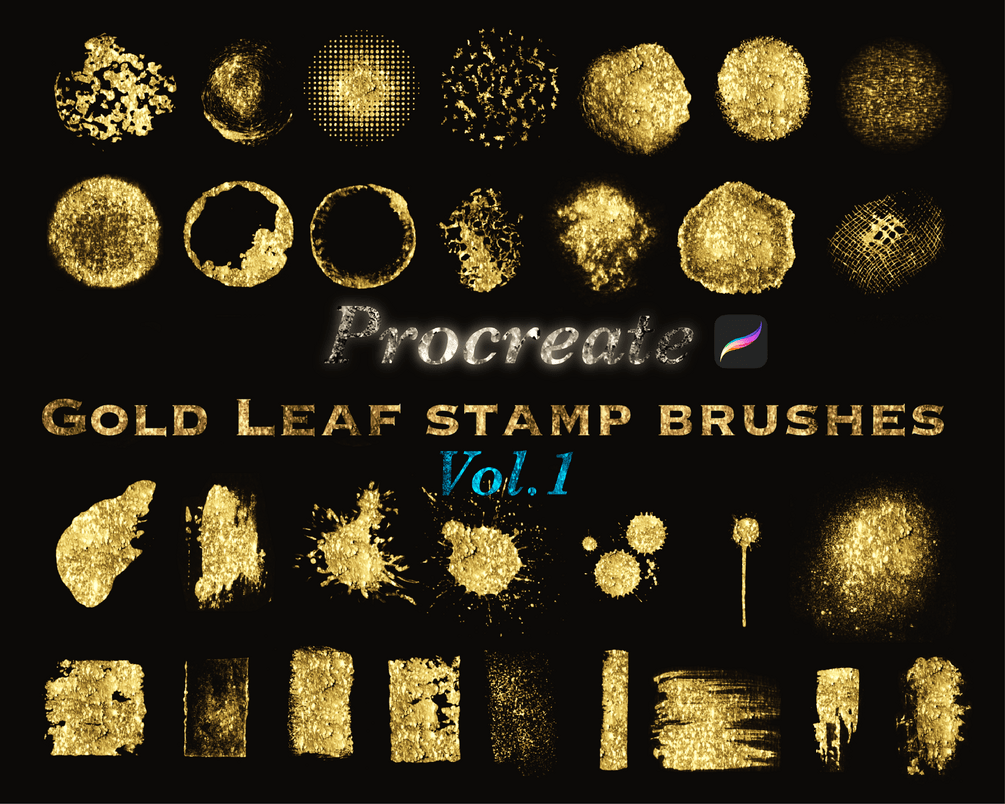 30 GOLD LEAF Stamps Procreate Brushes VOL.1 Gold Metallic Shiny Hot