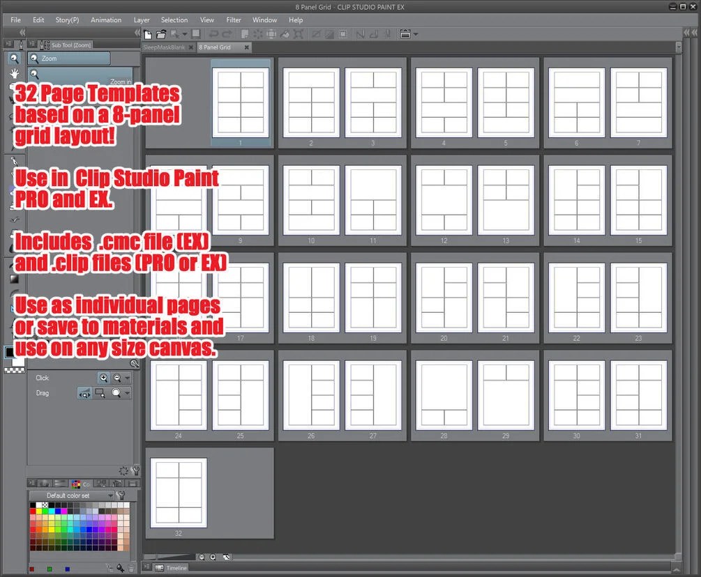Clip Studio Paint Page Templates 8 Panel GRID Layouts