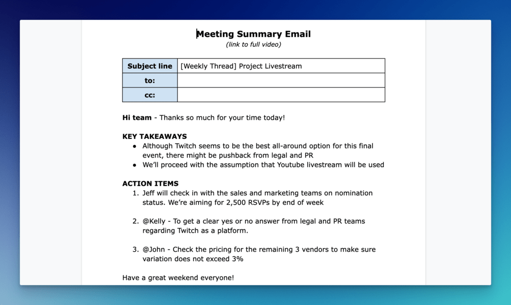 Meeting Recap Email Template