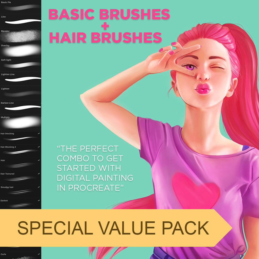 VALUE PACK Basic Brush set + Hair Brushes for Procreate