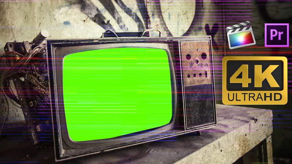 Broken TV with Glitch Effects Green Screen Footage Free 4K