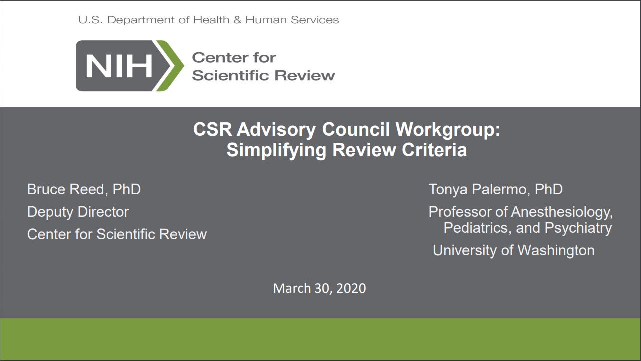 March 30, 2020 CSR Advisory Council Presentations NIH