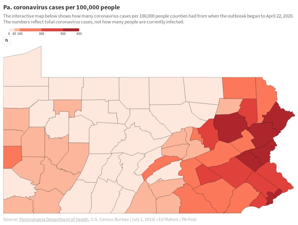 Pa. coronavirus cases per 100,000 people Flourish