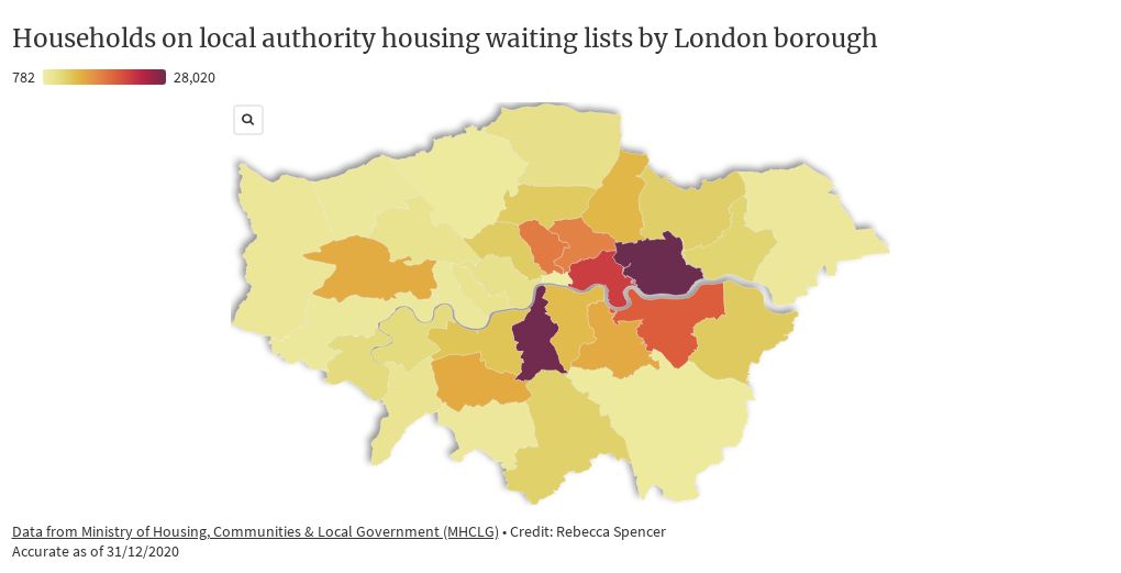 Households on local authority housing waiting lists by London borough
