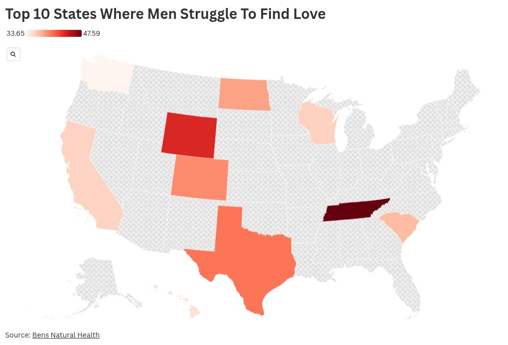 Map Shows States Where Men Least Likely to Find Love Newsweek