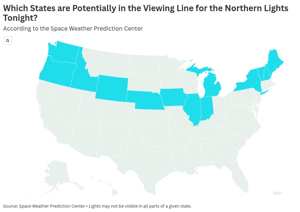 Map Shows States Where Northern Lights Could Be Visible Across US