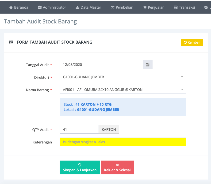 Cara Input Audit Stock Opname pada Aplikasi neTurmeric