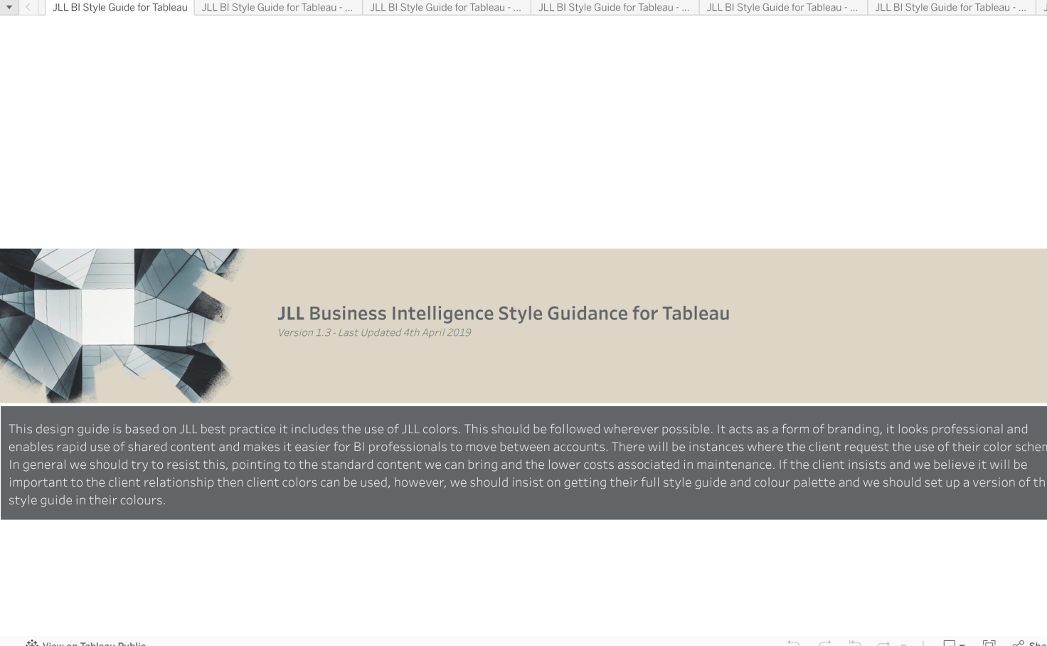 JLL Business Intelligence Style Guidance for Tableau