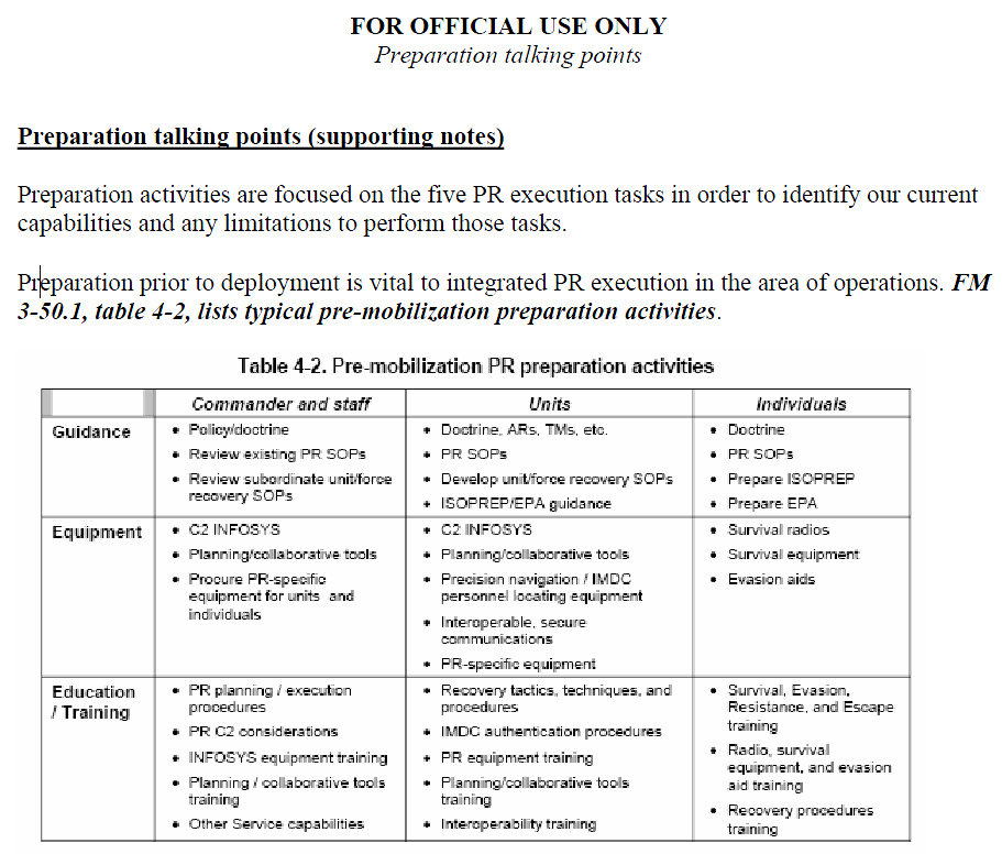 Army PR Chain Teaching Program Talking Points Public Intelligence