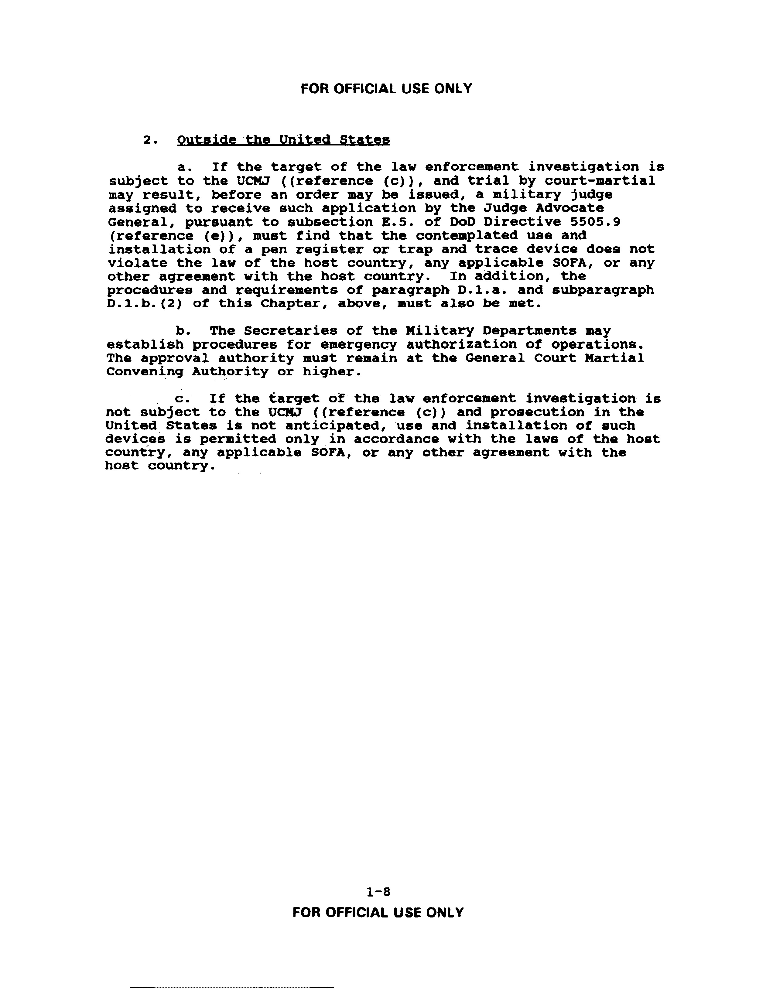 (U//FOUO) DoD Procedures for Wire, Electronic and Oral