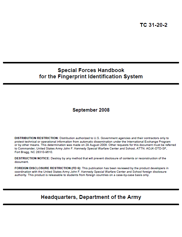 Restricted U.S. Army Special Forces Handbook for the Fingerprint