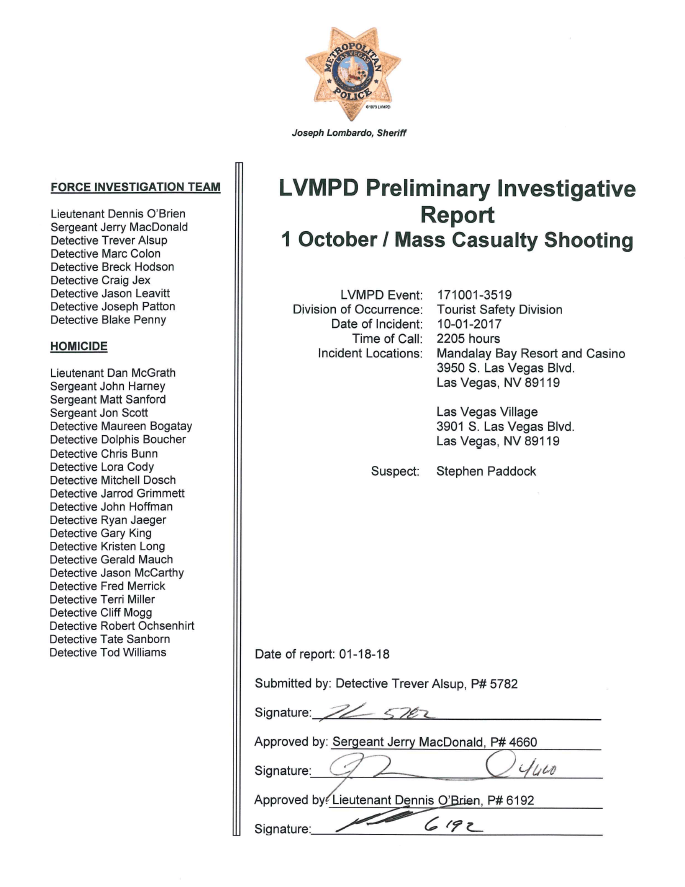 Las Vegas Metropolitan Police Department October 2017 Mass Shooting