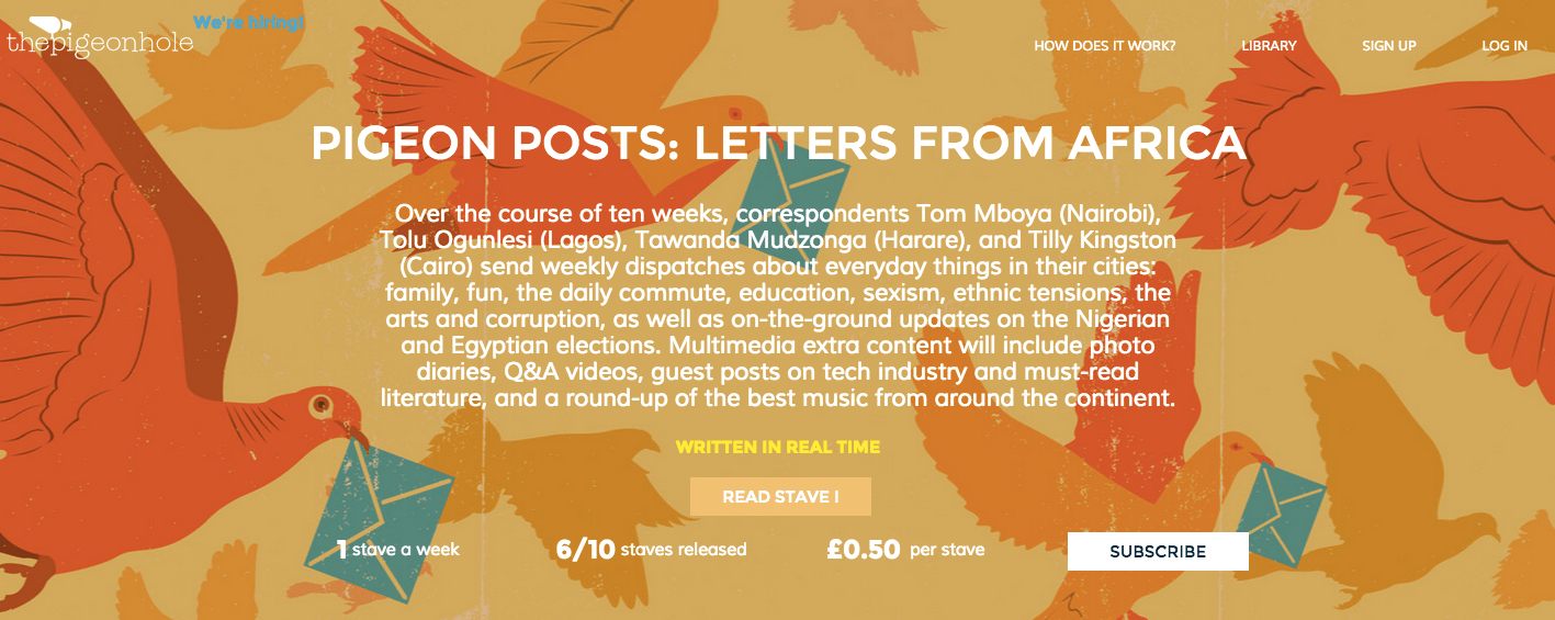 Pigeonhole Offers Subscriptions for Serialized Ebooks