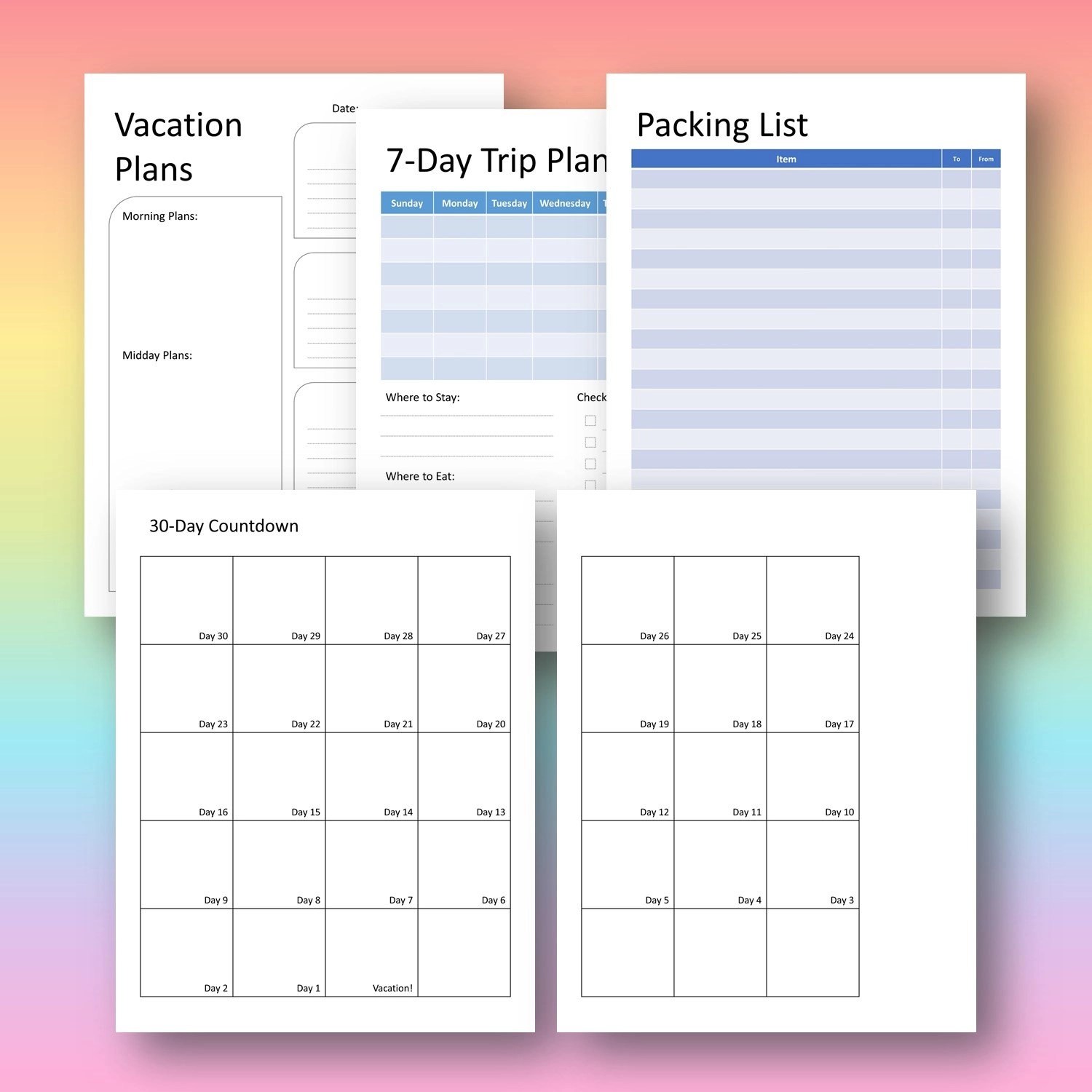 Free Vacation Planner Pages with Commercial Use Rights ⋆ Publish Low