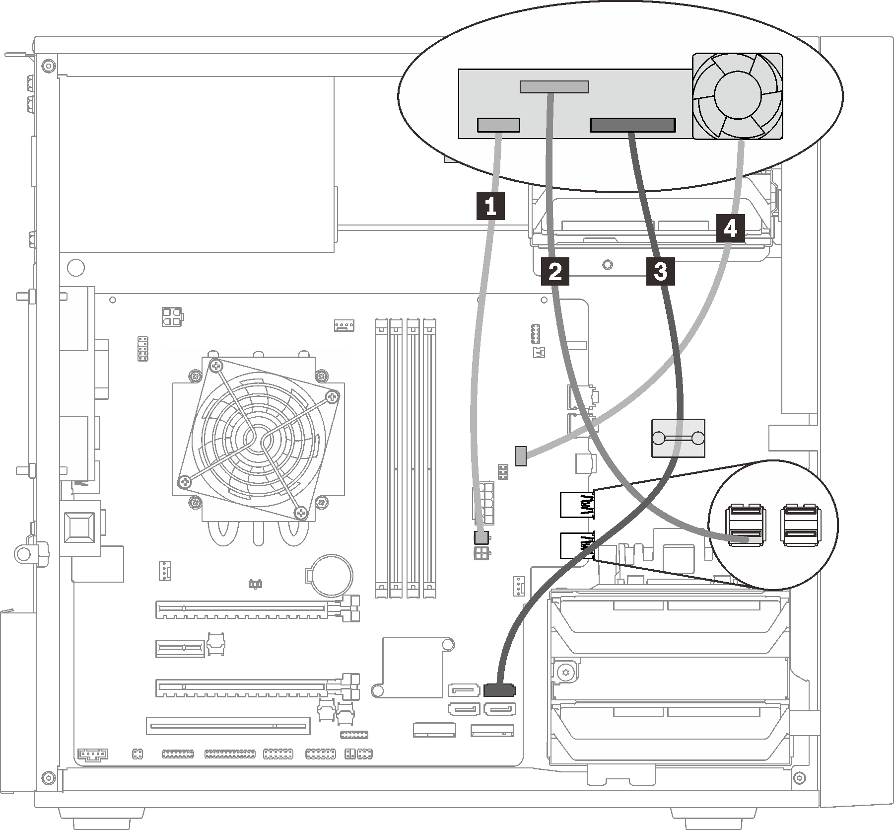 Cable routing for drive bay 4 ThinkSystem ST50 Lenovo Docs