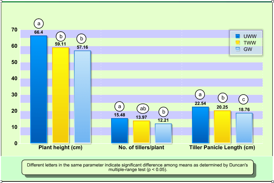 Figure 1. Plant height, number of tillers per plant and tiller panicle length of rice irrigated
