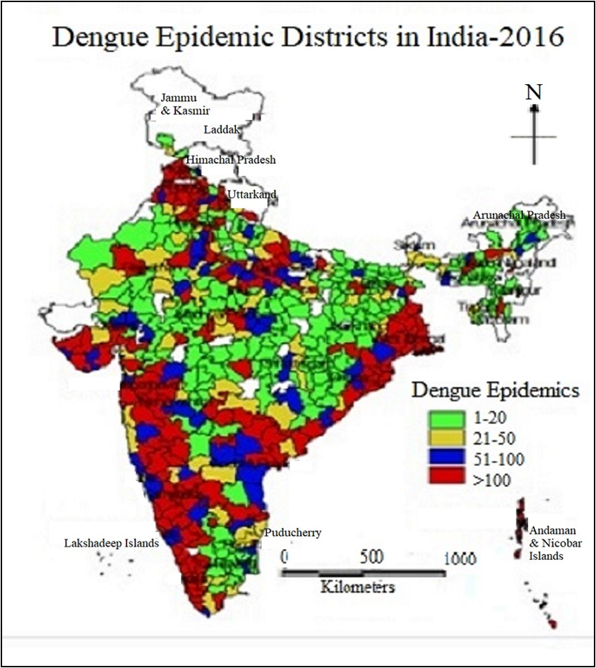 Burden Of Dengue In New Delhi India Map Figure 2a. District wise Dengue Epidemic in India, 2016, Source NVBDCP