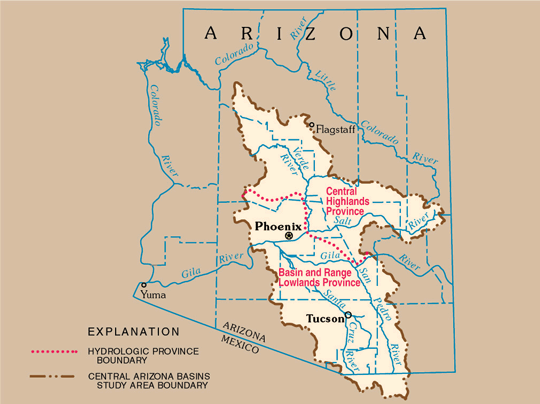 Map Of Central Arizona USGS NAWQA Water Quality in the Central Arizona Basins Summary