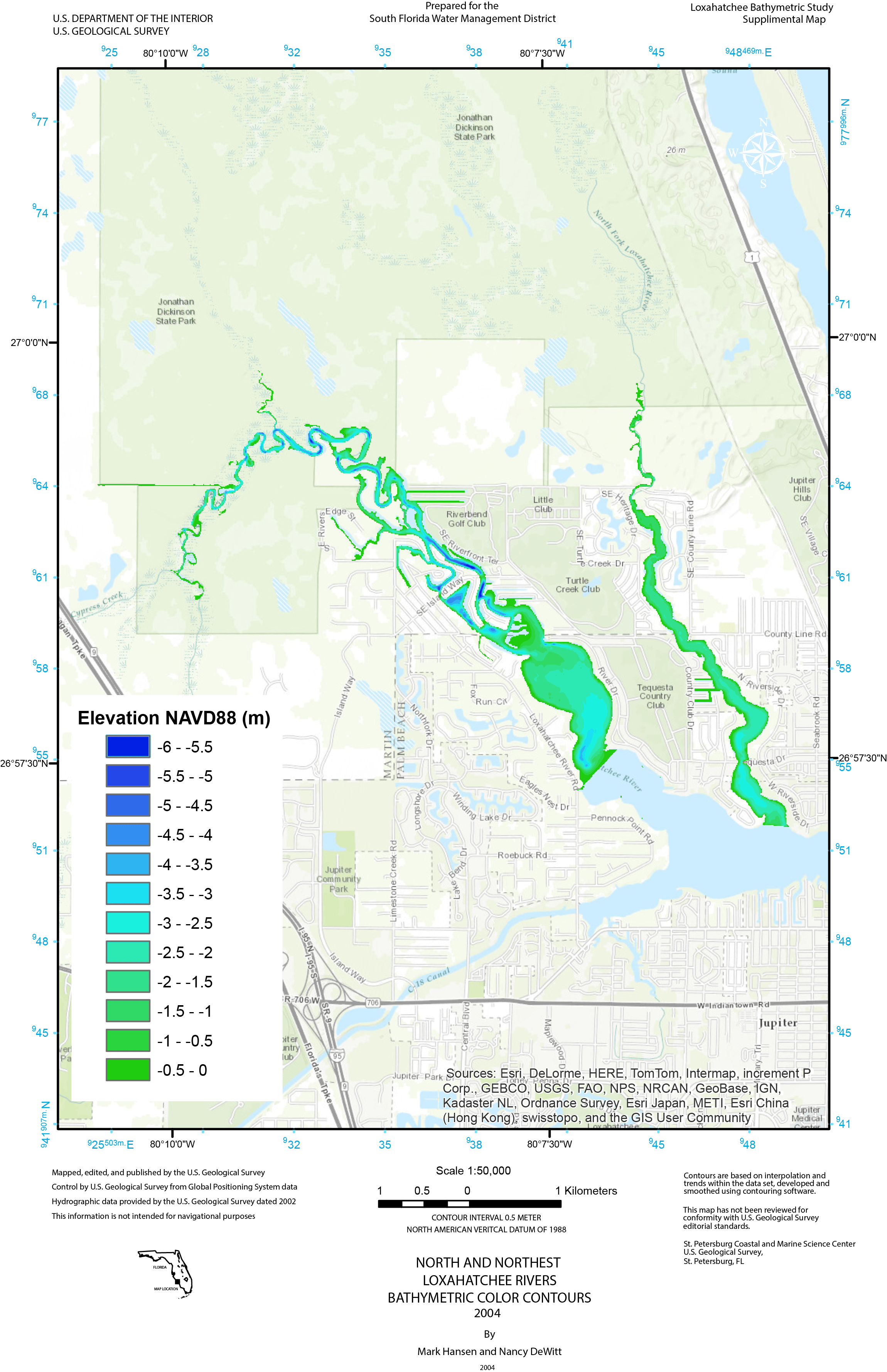 Map Of Loxahatchee Florida Archive of Bathymetry Data Collected in South Florida from 1995 to 2015