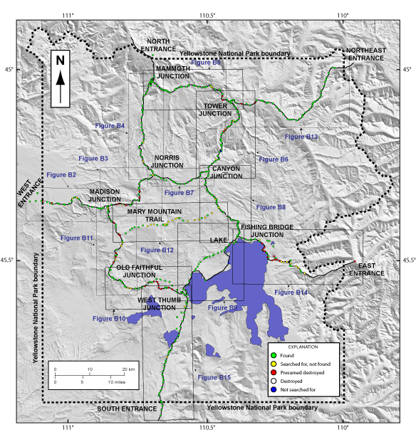 Map of Yellowstone National Park Benchmarks