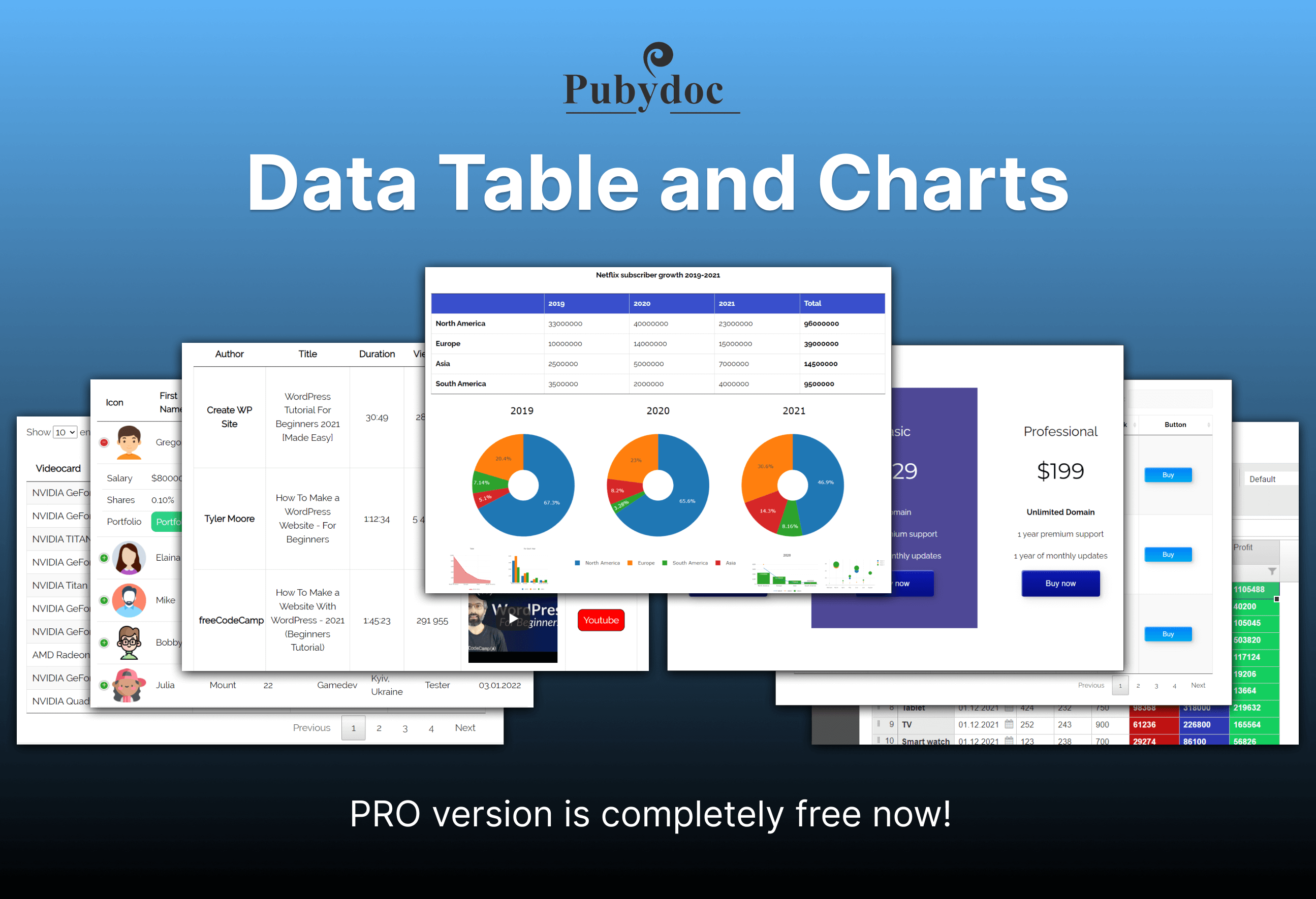 PubyDoc Data Tables and Charts WordPress Plugin Data Table