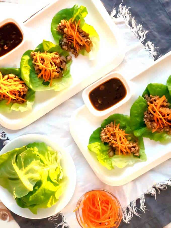 Easy Asian Chicken Lettuce Wraps with Spicy Dipping Sauce Pudge Factor