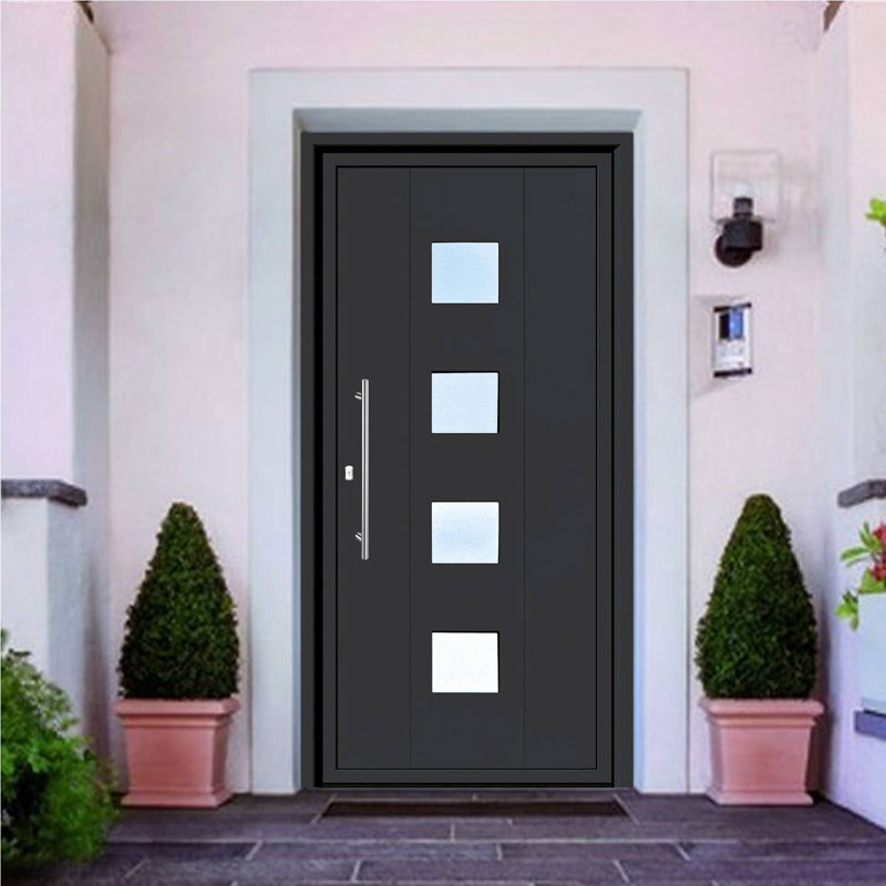 Puerta De Entrada De Aluminio Hidra - Mod. Hidra Estega Gris Grafito 7016